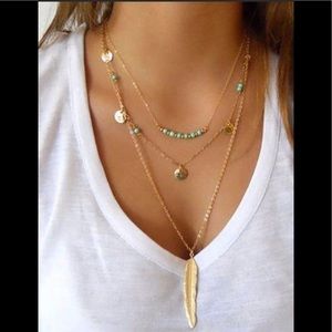3 layer gold feather necklace
